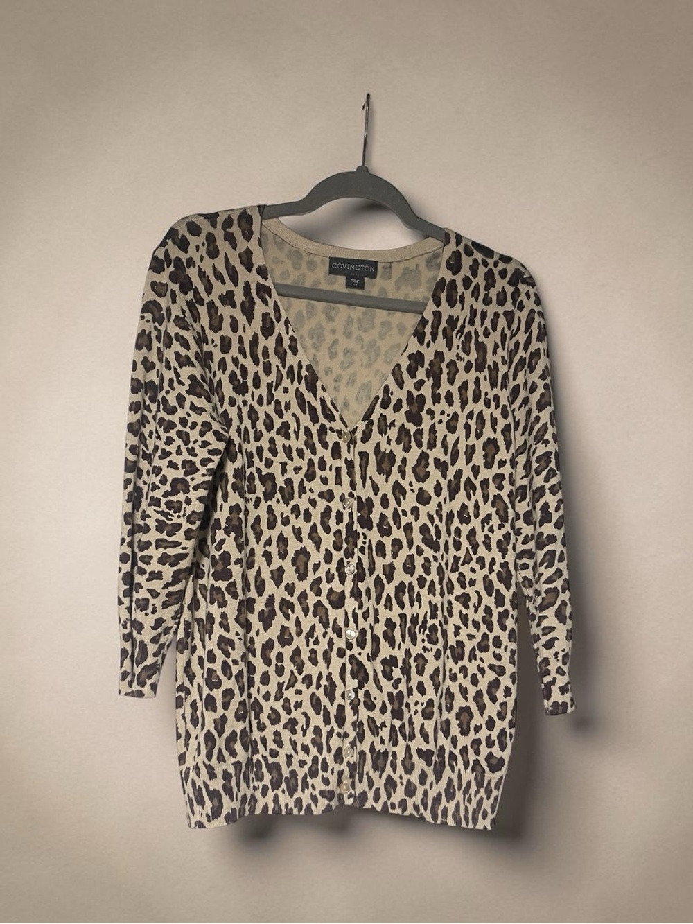 Covington Leopard Print Cardigan in Brown and Cream
